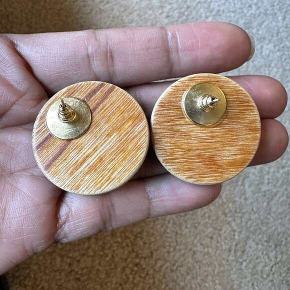 Vintage‎ Wooden Bracelet + Stud Earrings Round Oval Shape Boho Retro - Picture 9 of 11